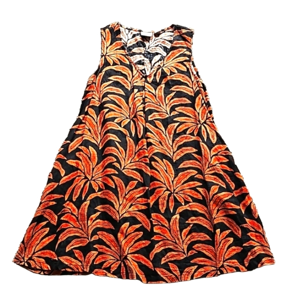 Rachel Zoe 100% Linen Hawaiian Tropical Swing Dress Sz S Boho Travel Resortwear